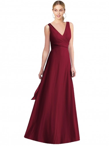 Sleeveless Burgundy V-Neck V-Back Chiffon A-Line Bridesmaid Dress Newcastle