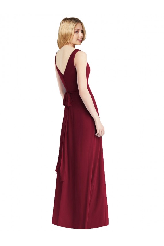 Sleeveless Burgundy V-Neck V-Back Chiffon A-Line Bridesmaid Dress Newcastle