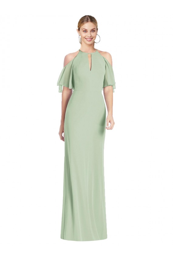 Cold Shoulder Halter Neck Soft Chiffon Mermaid Semi Formal Evening Dress / Bridesmaid Dress Newcastle