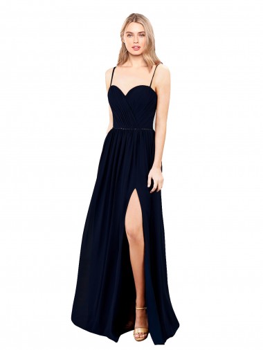 Sleeveless Dark Navy Spaghetti Straps Soft Chiffon A-Line Formal Evening Gown / Bridesmaid Dress Newcastle