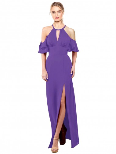 Ruffle Sleeves Halter Neck Open Back Soft Chiffon A-Line Bridesmaid Dress Newcastle