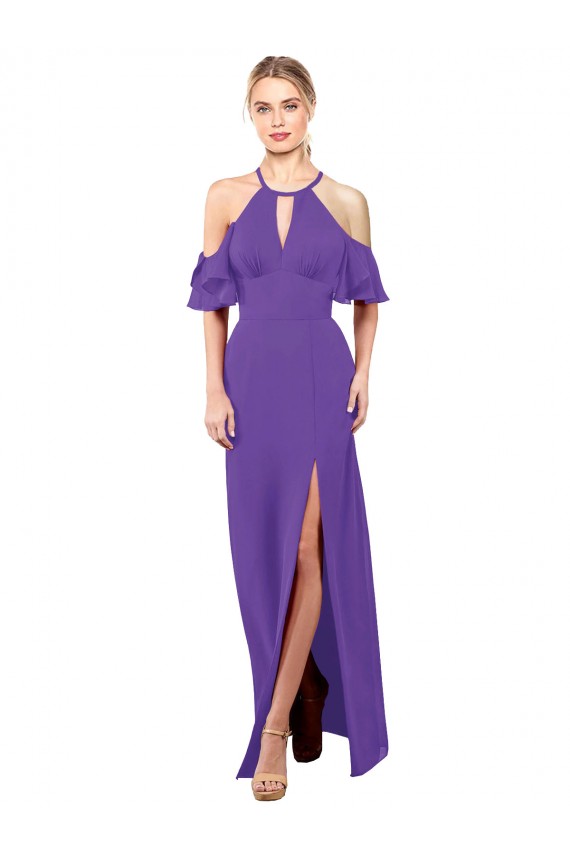 Ruffle Sleeves Halter Neck Open Back Soft Chiffon A-Line Bridesmaid Dress Newcastle