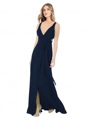 Sleeveless Dark Navy V-Neck Chiffon A-Line Bridesmaid Dress / Evening Dress Newcastle