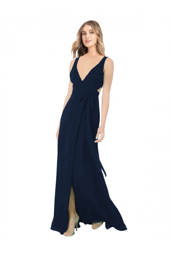 Sleeveless Dark Navy V-Neck Chiffon A-Line Bridesmaid Dress / Evening Dress Newcastle