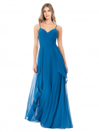Sleeveless Peacock Blue Spaghetti Straps Soft Chiffon A-Line Bridesmaid Dress Newcastle