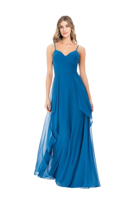 Sleeveless Peacock Blue Spaghetti Straps Soft Chiffon A-Line Bridesmaid Dress Newcastle