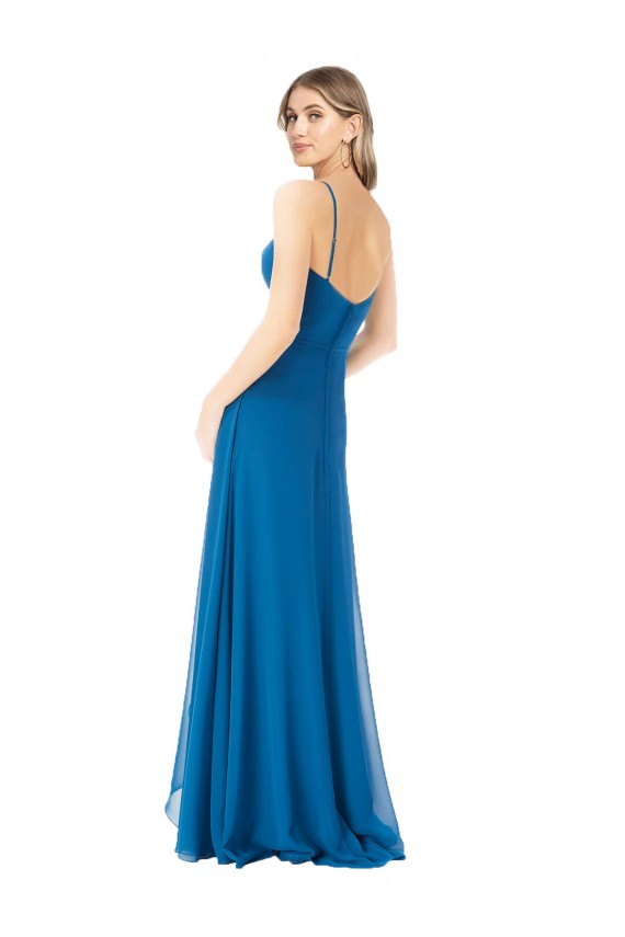 Sleeveless Peacock Blue Spaghetti Straps Soft Chiffon A-Line Bridesmaid Dress Newcastle