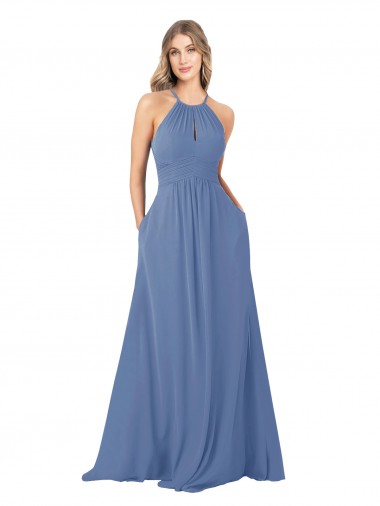 Sleeveless High Neck Open Back Soft Chiffon A-Line Bridesmaid Dress Newcastle