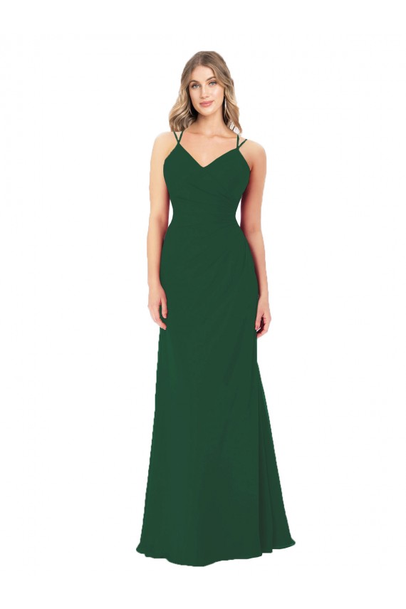 Sleeveless Dark Green V-Neck Soft Chiffon A-Line Bridesmaid Dress Newcastle