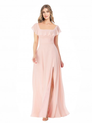 Cap Sleeves Square Neck Soft Chiffon A-Line Formal Dress / Bridesmaid Dress Newcastle