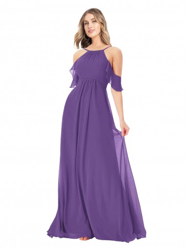 Cold Shoulder Plum Purple Off the Shoulder Soft Chiffon A-Line Bridesmaid Dress Newcastle