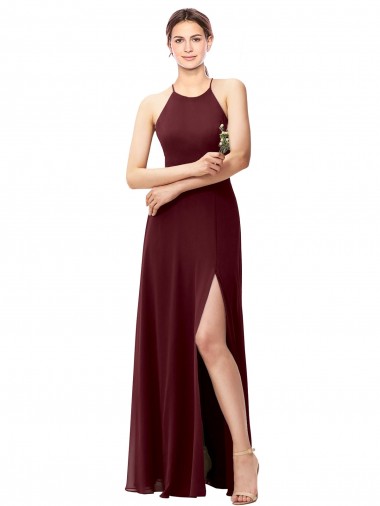 Sleeveless Halter Neck Criss Cross Back Soft Chiffon A-Line Bridesmaid Dress Newcastle
