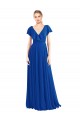 Flutter Sleeves Royal Blue V-Neck V-Back Soft Chiffon A-Line Bridesmaid Dress Newcastle