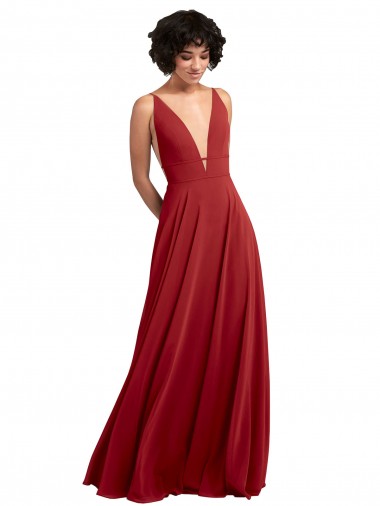 Sleeveless Red V-Neck V-Back Lxue Chiffon A-Line Bridesmaid Dress Newcastle