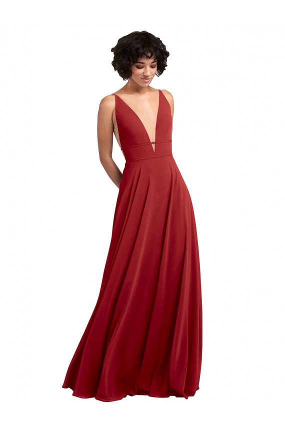 Sleeveless Red V-Neck V-Back Lxue Chiffon A-Line Bridesmaid Dress Newcastle