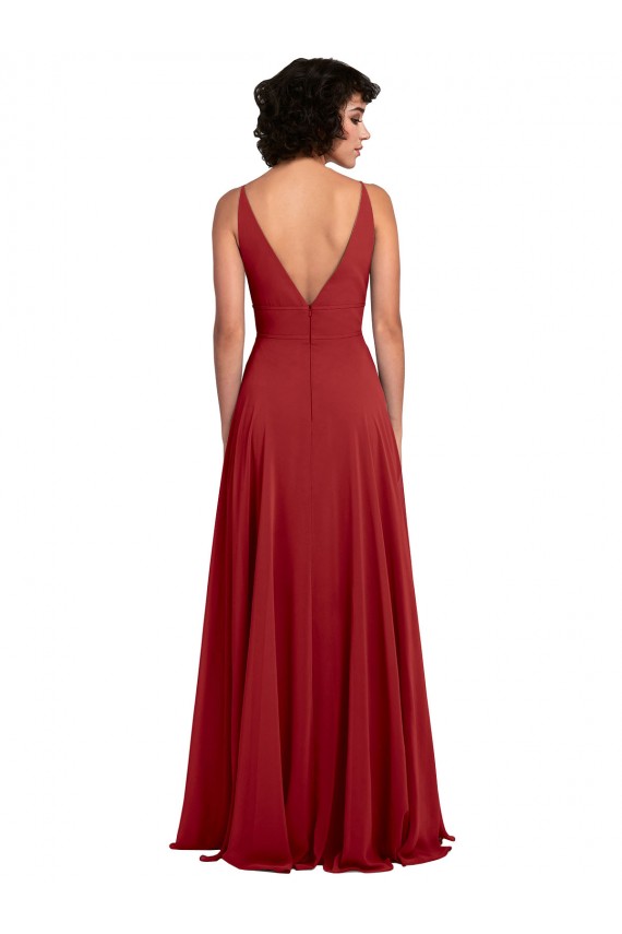 Sleeveless Red V-Neck V-Back Lxue Chiffon A-Line Bridesmaid Dress Newcastle