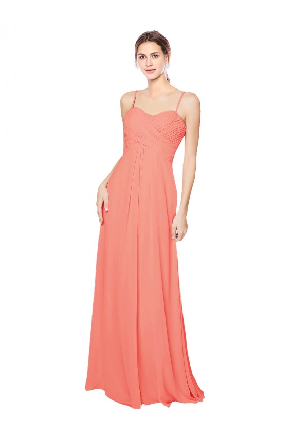 Sleeveless Coral Spaghetti Straps Open Back Soft Chiffon A-Line Bridesmaid Dress Newcastle