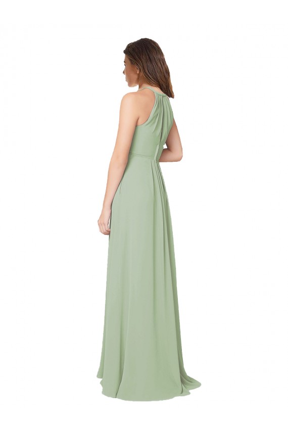 Sleeveless Smoke Green Halter Neck Keyhole Back Soft Chiffon A-Line Bridesmaid Dress Newcastle