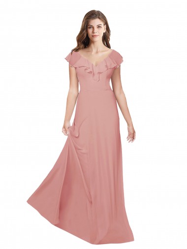 Flutter Sleeves V-Neck Criss Cross Back Chiffon A-Line Bridesmaid Dress / Evening Dress Newcastle