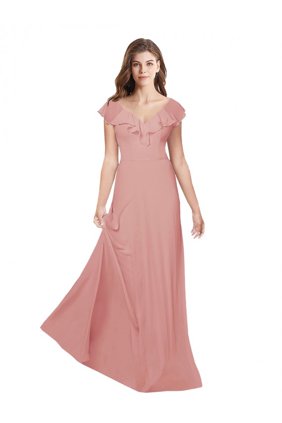 Flutter Sleeves V-Neck Criss Cross Back Chiffon A-Line Bridesmaid Dress / Evening Dress Newcastle