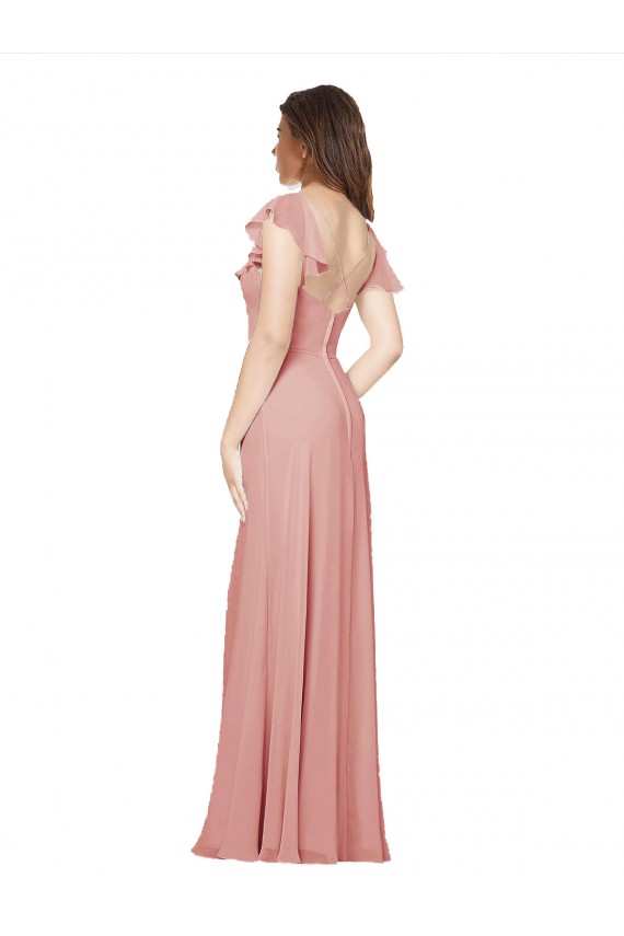 Flutter Sleeves V-Neck Criss Cross Back Chiffon A-Line Bridesmaid Dress / Evening Dress Newcastle