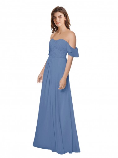 Flutter Sleeves Off the Shoulder Open Back Soft Chiffon A-Line Bridesmaid Dress Newcastle