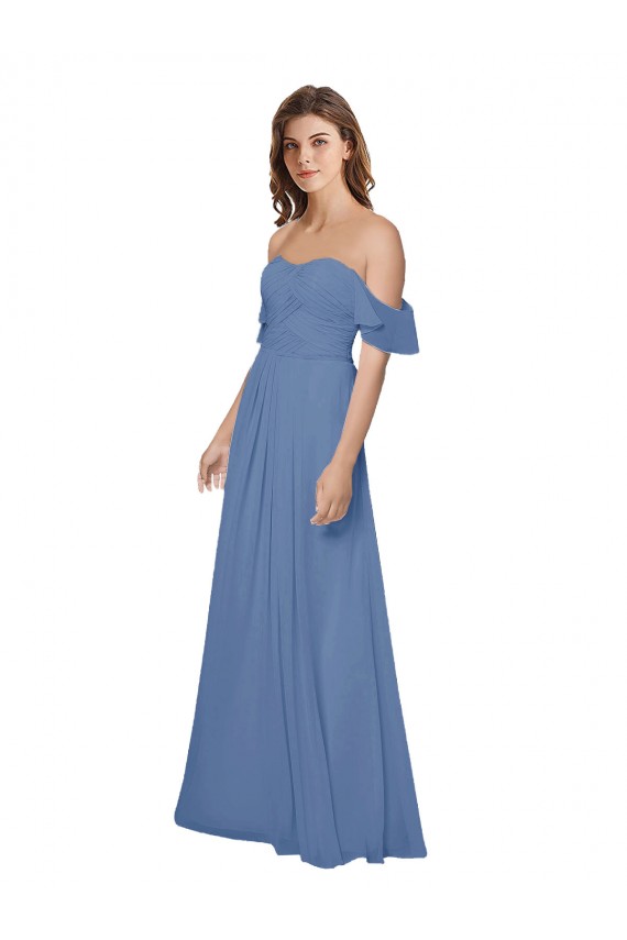 Flutter Sleeves Off the Shoulder Open Back Soft Chiffon A-Line Bridesmaid Dress Newcastle