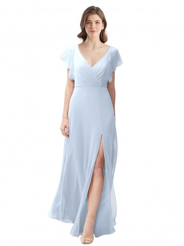 Flutter Sleeves V-Neck Open Back Soft Chiffon A-Line Bridesmaid Dress / Formal Dress Newcastle