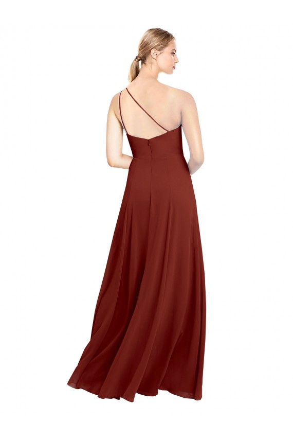 Sleeveless Burgundy One Shoulder Soft Chiffon A-Line Formal Dress / Bridesmaid Dress Newcastle