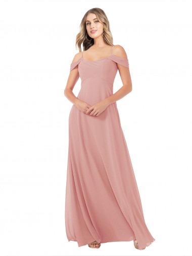 Sleeveless Bliss Pink Off the Shoulder Soft Chiffon A-Line Bridal Party Dress Newcastle