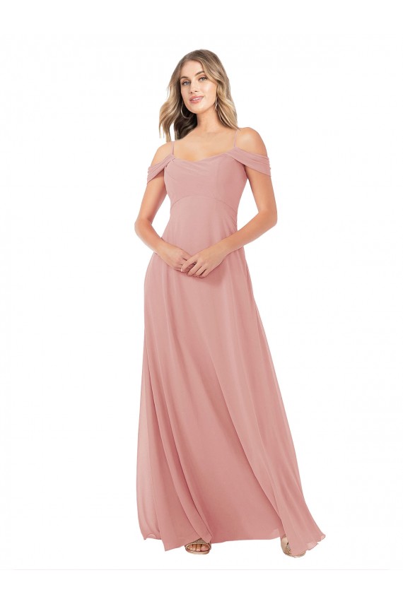 Sleeveless Bliss Pink Off the Shoulder Soft Chiffon A-Line Bridal Party Dress Newcastle