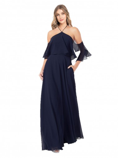Flutter Sleeves Halter Neck Soft Chiffon A-Line Formal Dress / Bridesmaid Dress Newcastle