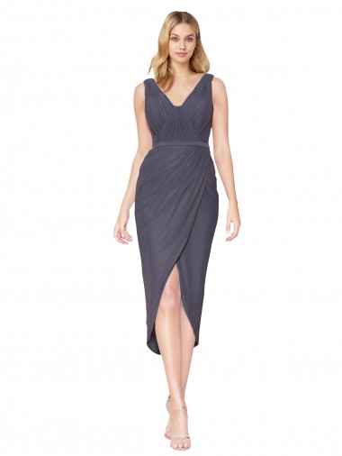 Sleeveless Slate Grey V-Neck V-Back Soft Chiffon Mermaid High Low Evening Gown / Prom Dress / Bridesmaid Dress Newcastle