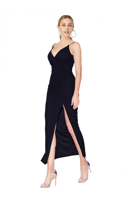 Sleeveless Dark Navy V-Neck V-Back Soft Chiffon Mermaid Prom Dresses Newcastle