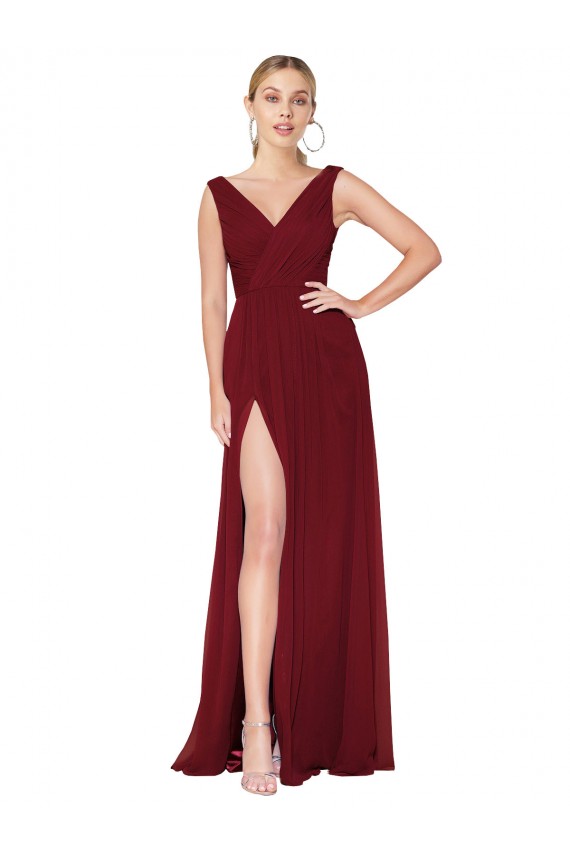 Sleeveless V-Neck V-Back Soft Chiffon A-Line Black Tie Evening Gown / Prom Dress / Bridesmaid Dress Newcastle