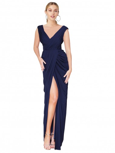 Sleeveless Dark Navy V-Neck V-Back Soft Chiffon Mermaid Formal Evening Gown / Prom Dress / Bridesmaid Dress Newcastle
