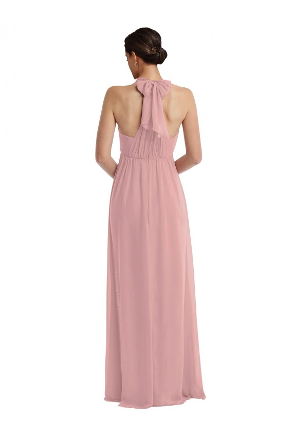 Sleeveless Dusty Pink Halter Neck Soft Chiffon A-Line Semi Formal Evening Dress / Bridesmaid Dress Newcastle