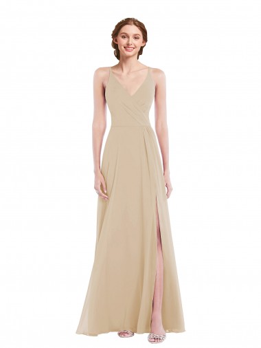 Sleeveless V-Neck Criss Cross Back Soft Chiffon A-Line Semi Formal Evening Dress / Bridesmaid Dress Newcastle