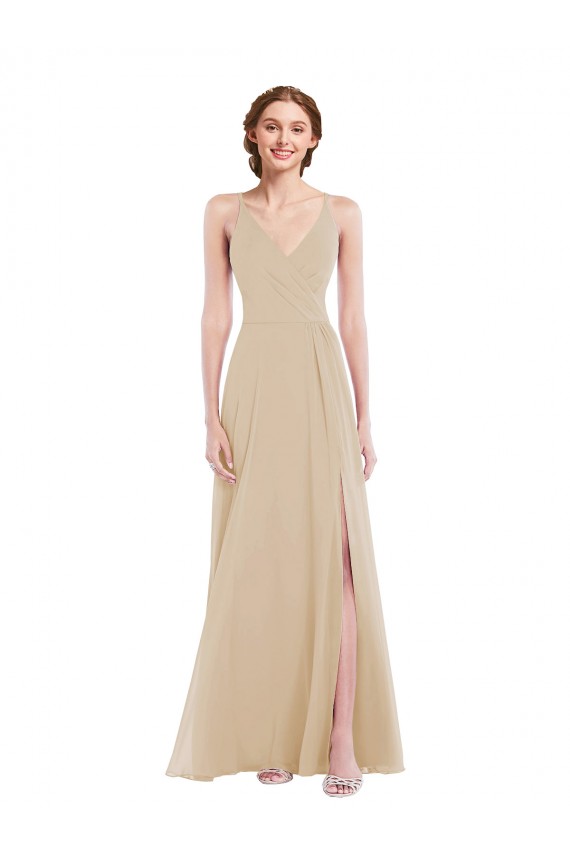 Sleeveless V-Neck Criss Cross Back Soft Chiffon A-Line Semi Formal Evening Dress / Bridesmaid Dress Newcastle