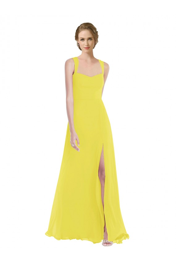 Sleeveless Yellow Spaghetti Straps Soft Chiffon A-Line Semi Formal Evening Dress / Bridesmaid Dress Newcastle