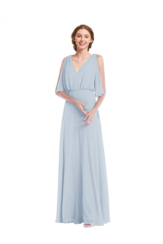 Half Sleeves V-Neck Soft Chiffon A-Line Evening Gown / Bridesmaid Dress Newcastle