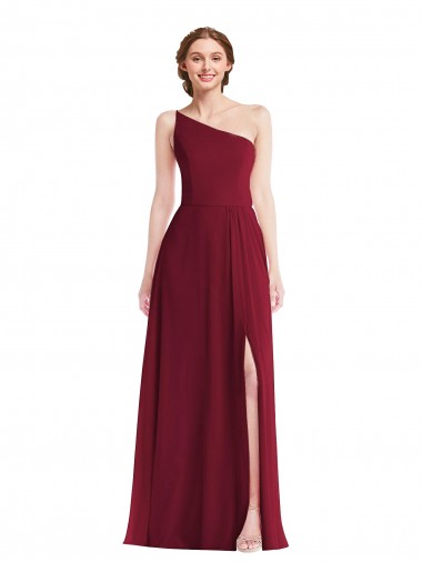 Sleeveless Burgundy One Shoulder Soft Chiffon A-Line Semi Formal Evening Dress / Bridesmaid Dress Newcastle