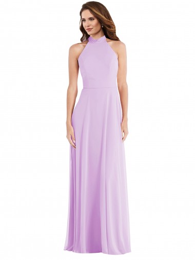 Sleeveless Halter Neck Low Back Soft Chiffon A-Line Semi Formal Evening Dress / Bridesmaid Dress Newcastle
