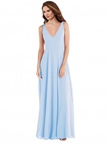 Sleeveless Light Sky Blue V-Neck Soft Chiffon A-Line Semi Formal Evening Dress / Bridesmaid Dress Newcastle