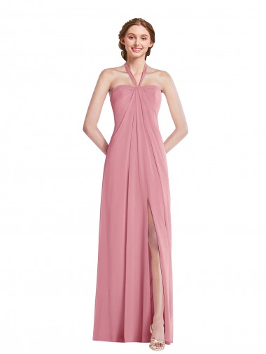 Sleeveless Skin Pink Halter Neck Open Back Soft Chiffon A-Line Semi Formal Evening Dress / Bridesmaid Dress Newcastle