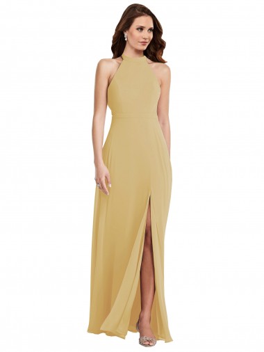 Sleeveless Halter Neck Criss Cross Open Back Soft Chiffon A-Line Semi Formal Evening Dress / Bridesmaid Dress Newcastle
