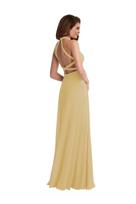 Sleeveless Halter Neck Criss Cross Open Back Soft Chiffon A-Line Semi Formal Evening Dress / Bridesmaid Dress Newcastle