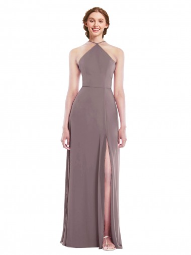 Sleeveless Halter Neck Low Back Soft Chiffon A-Line Formal Evening Gown / Bridesmaid Dress Newcastle