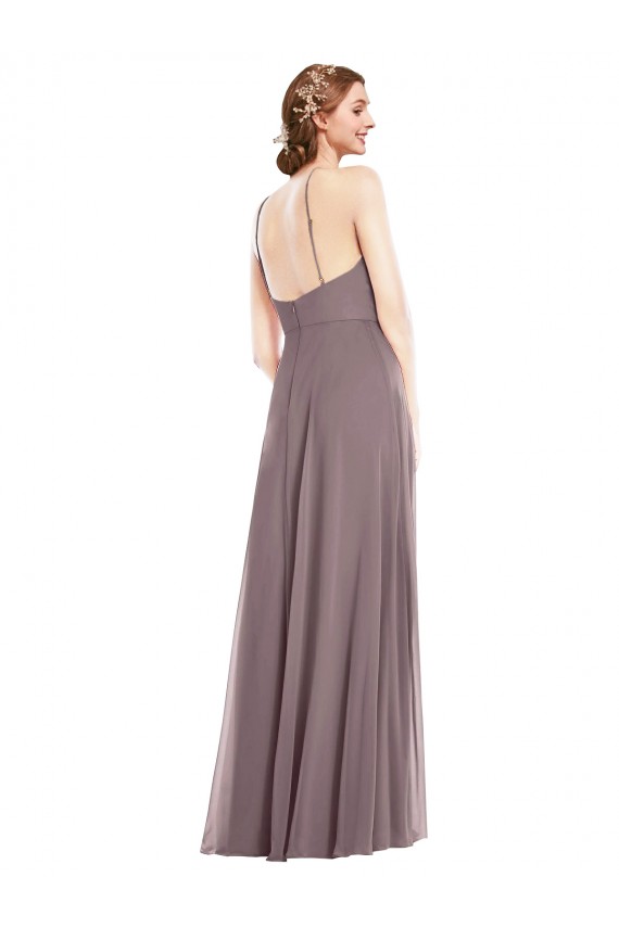 Sleeveless Halter Neck Low Back Soft Chiffon A-Line Formal Evening Gown / Bridesmaid Dress Newcastle
