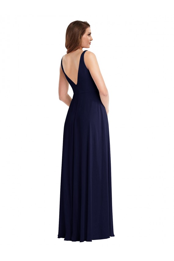 Sleeveless Dark Navy V-Neck V-Back Soft Chiffon A-Line Black Tie Evening Gown / Bridesmaid Dress Newcastle